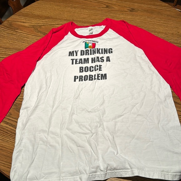 Bocce Shirt size XL 100% cotton. 3/4 sleeve in great shape! White w/ red sleeves - Picture 1 of 9